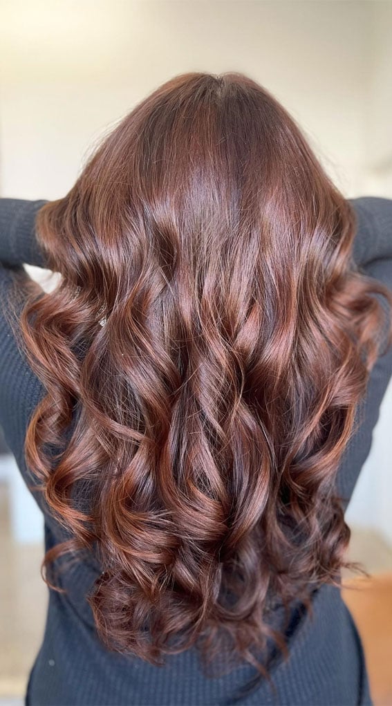Back View Long Wavy Auburn With Highlights Back View Long Wavy Auburn With Highlights — Simple Dark Auburn Hair