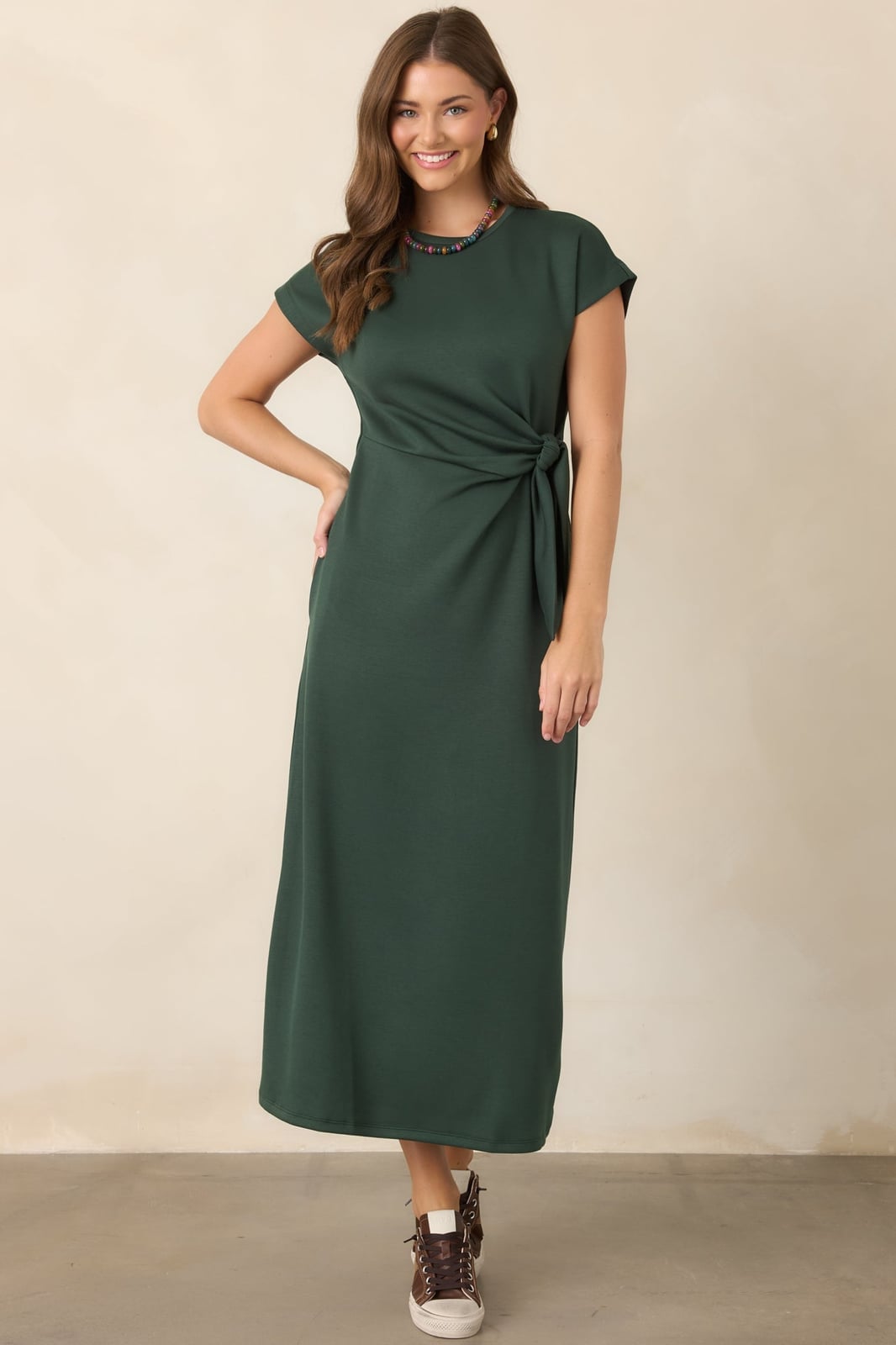 Dark Green Jersey Tie-Waist Midi Dress Dark Green Jersey Tie-Waist Midi Dress — Simple Dresses to Wear