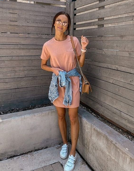 Peach Oversized T-Shirt Dress Casual Peach Oversized T-Shirt Dress Casual — Simple Dresses to Wear