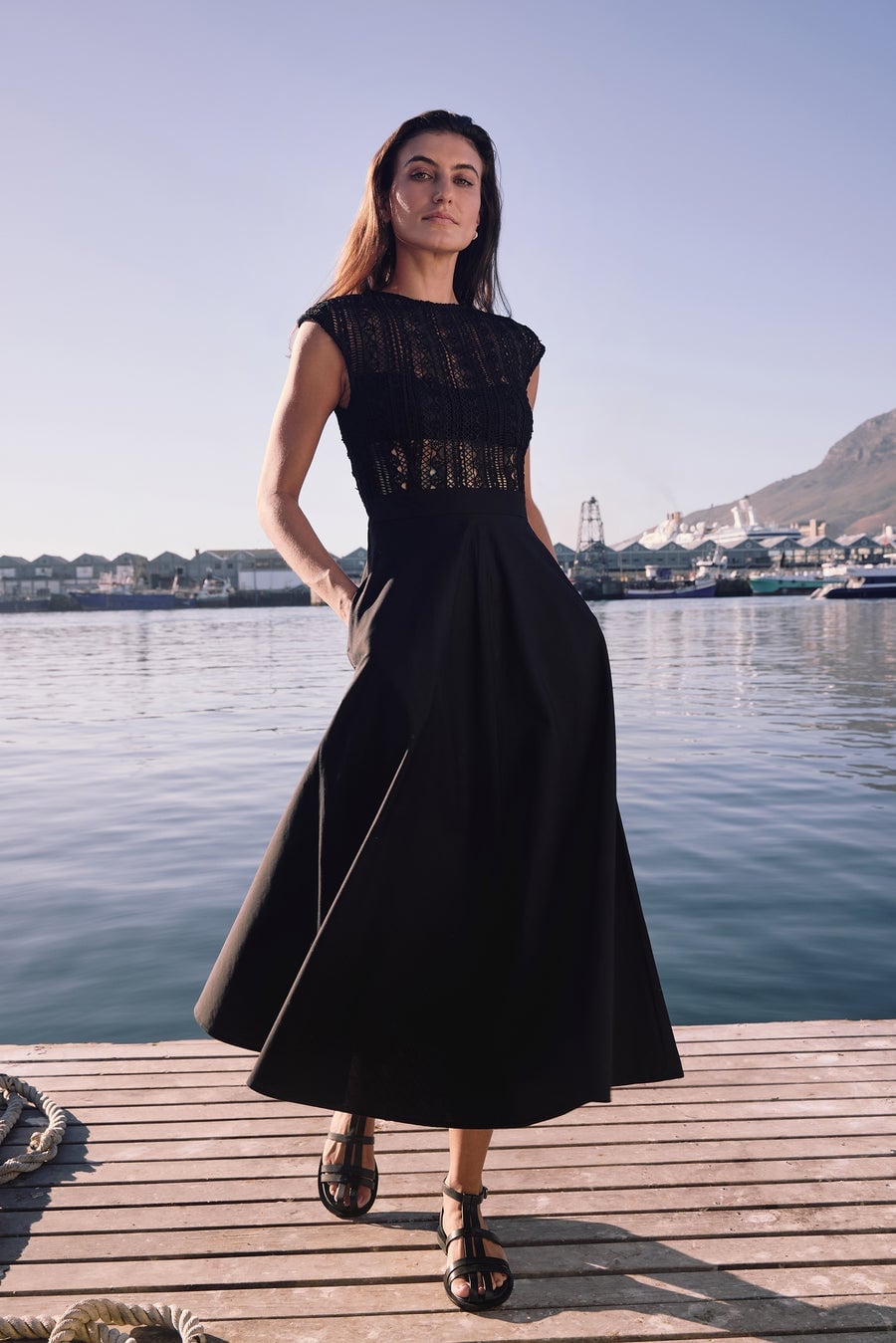 Black Lace Bodice A-Line Midi Dress Black Lace Bodice A-Line Midi Dress — Simple Dresses to Wear