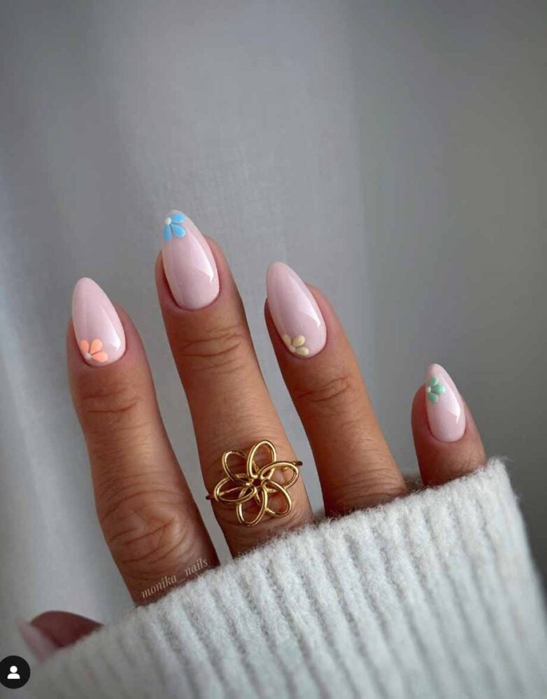 Pastel Floral Medium Almond Nails — Simple Floral Nails