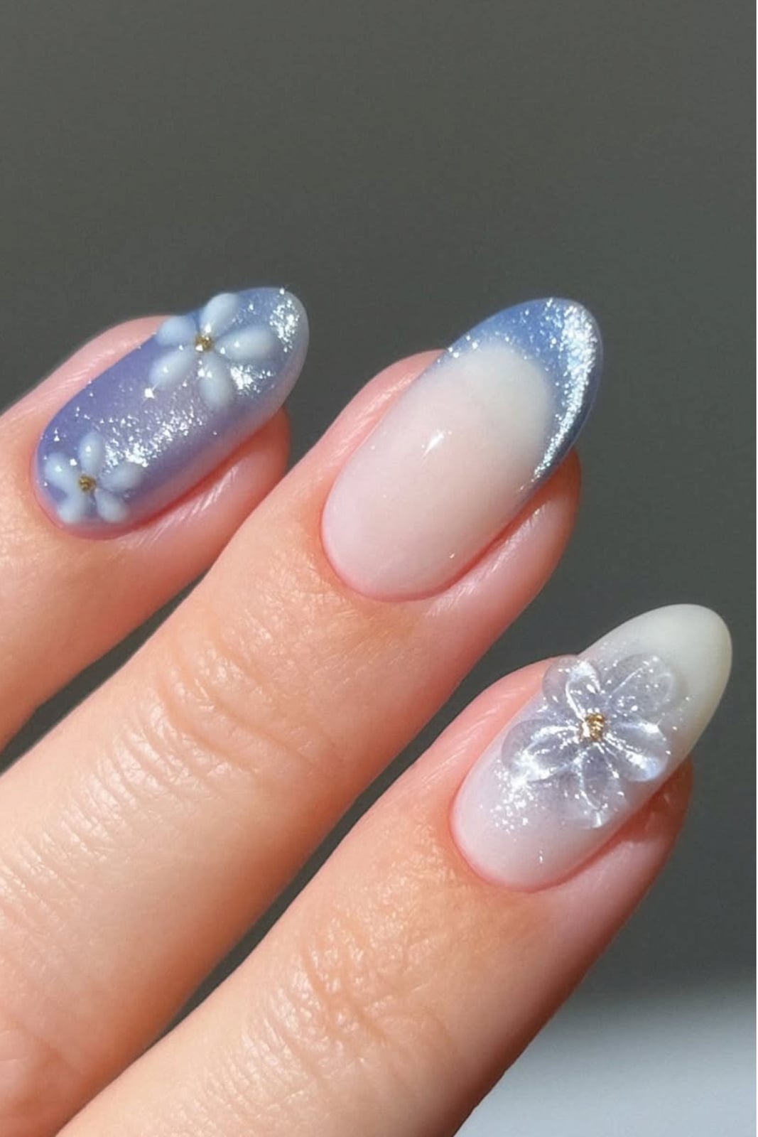 Medium Almond Nails With 3D White Flowers Medium Almond Nails With 3D White Flowers — Simple Flower Nails
