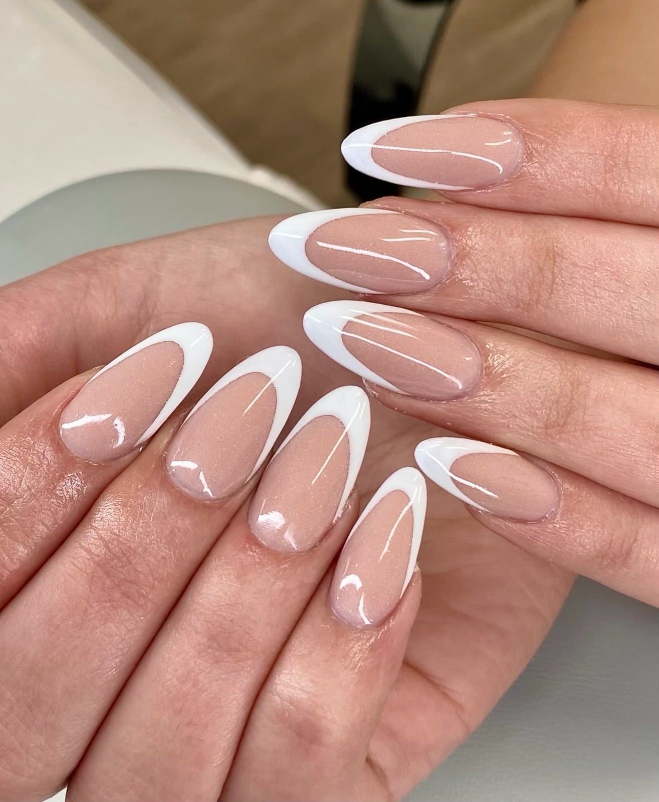 Short Almond Ultra-Thin White French Tips Short Almond Ultra-Thin White French Tips — Simple Formal Nails