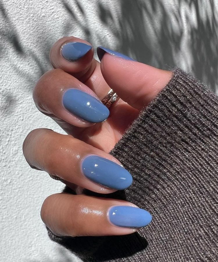 Blue Medium Almond Gel Nails Blue Medium Almond Gel Nails — Simple Gel Nails Colors