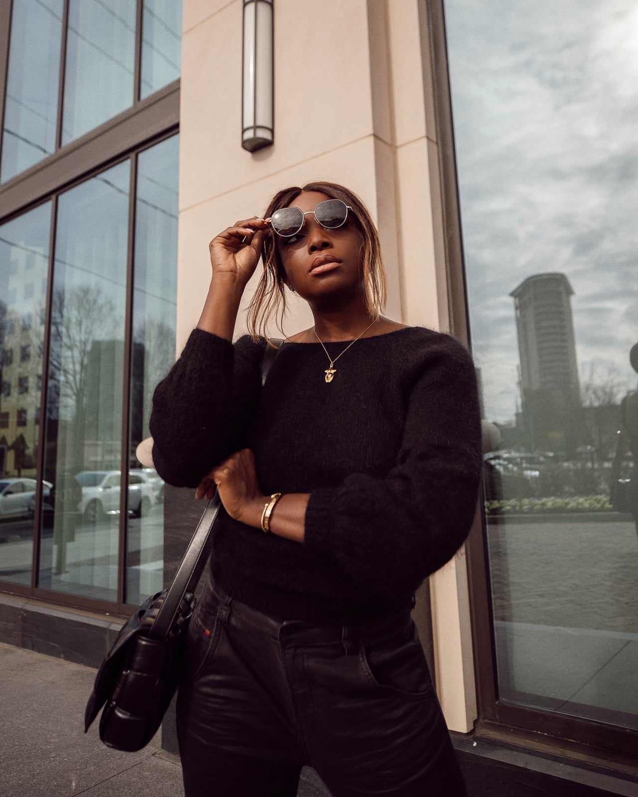 Textured Sweater With Faux Leather Trousers Textured Sweater With Faux Leather Trousers — Simple Going Out Outfits Black Women