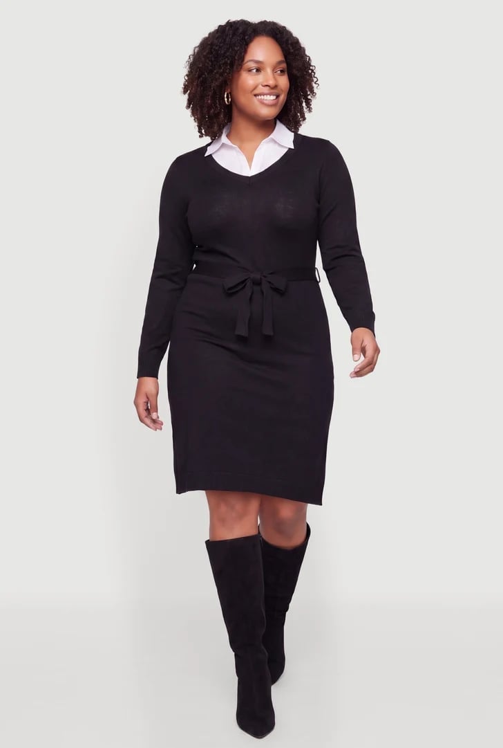 Sweater Dress Over Collared Shirt Sweater Dress Over Collared Shirt — Simple Going Out Outfits Black Women