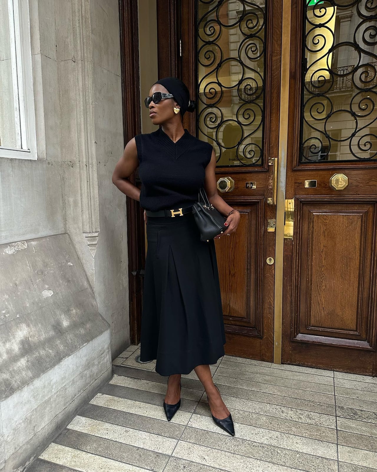 Sweater Vest With Pleated Midi Skirt Sweater Vest With Pleated Midi Skirt — Simple Going Out Outfits Black Women