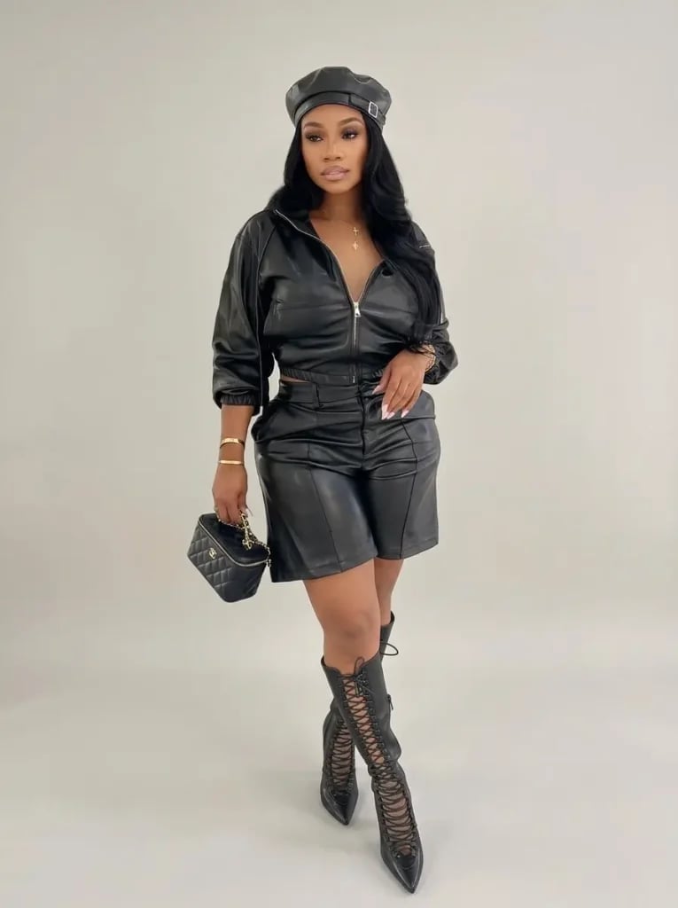 Leather Jacket And Shorts Set Leather Jacket And Shorts Set — Simple Going Out Outfits Black Women