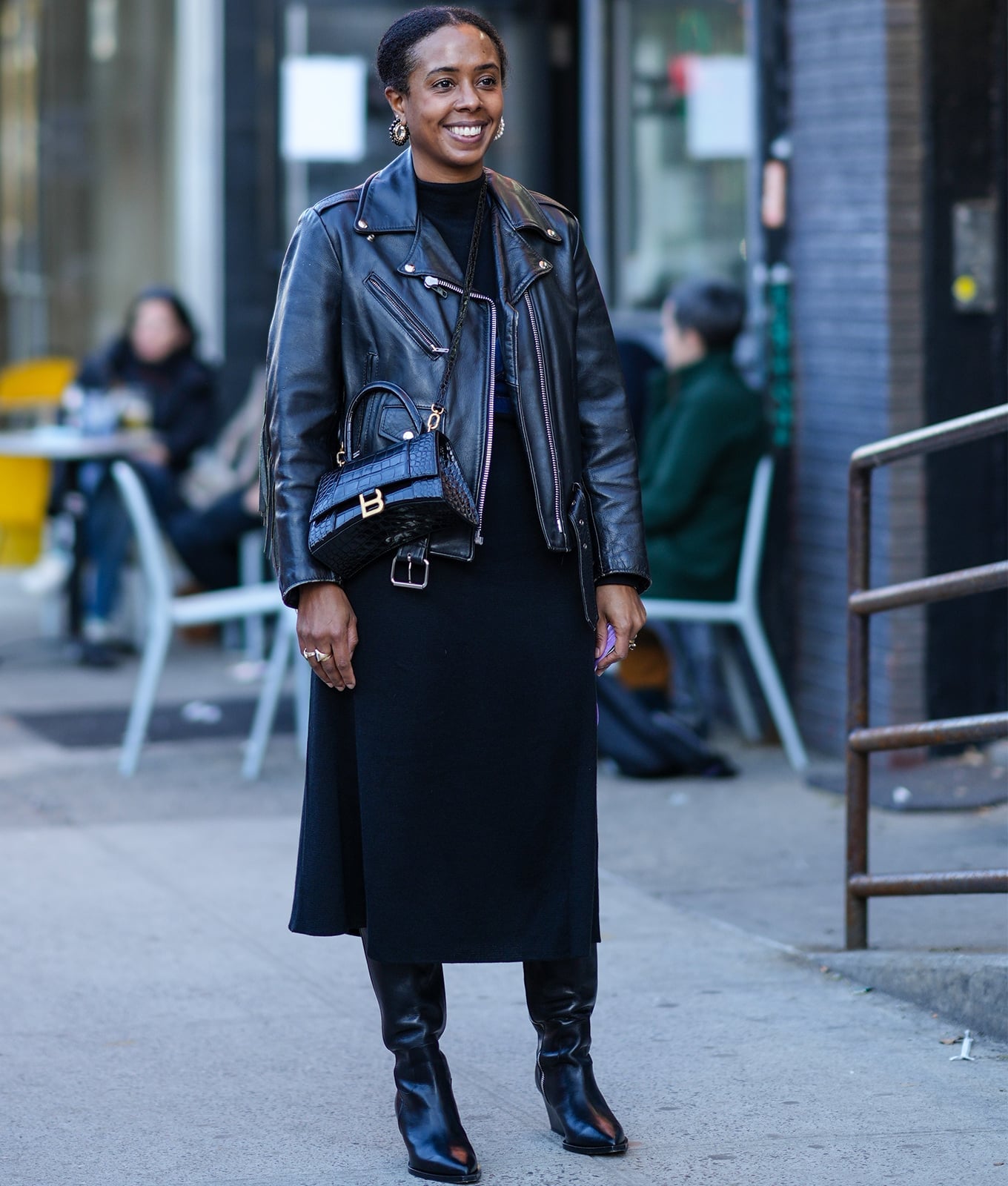 Midi Dress With Leather Moto Jacket Midi Dress With Leather Moto Jacket — Simple Going Out Outfits Black Women