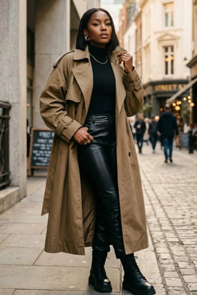 Leather Trousers With Trench Coat Leather Trousers With Trench Coat — Simple Going Out Outfits Black Women