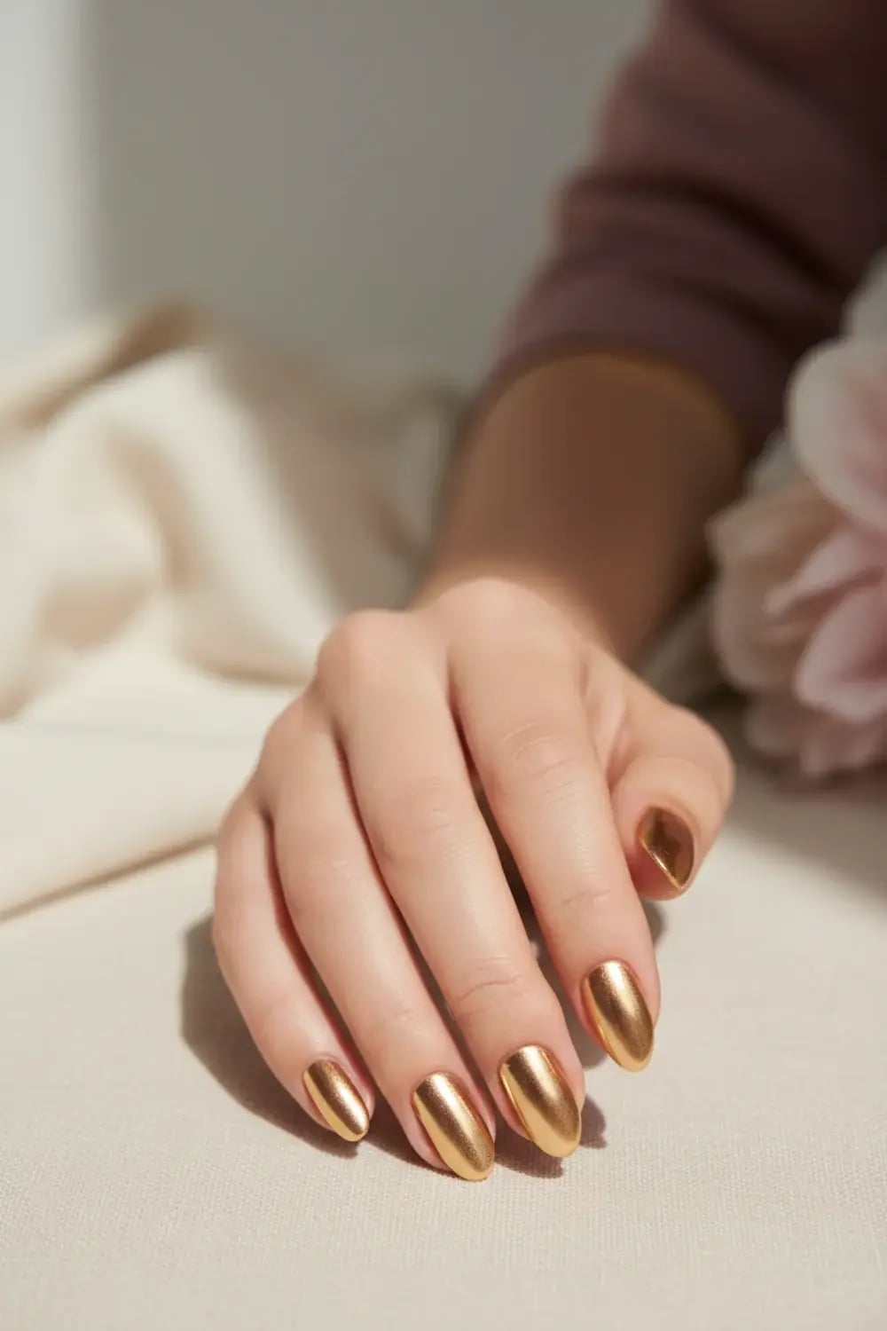 Medium Almond Mirror Gold Chrome Medium Almond Mirror Gold Chrome — Simple Gold Chrome Nails
