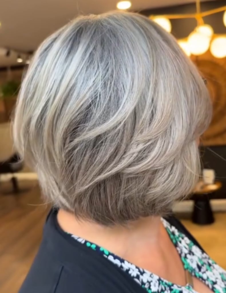 Short Gray Bob With Blended Tones Short Gray Bob With Blended Tones — Simple Gray Blending