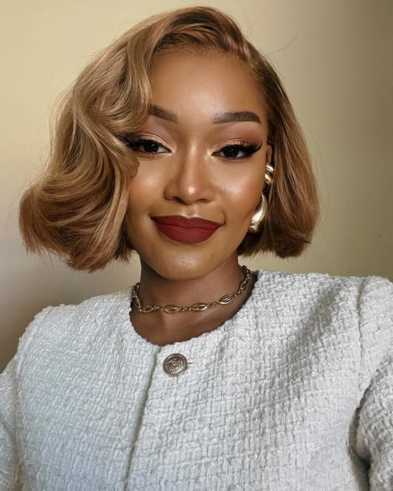 Thick Bob With Voluminous Honey Blonde Waves Thick Bob With Voluminous Honey Blonde Waves — Simple Haircuts for Black Women