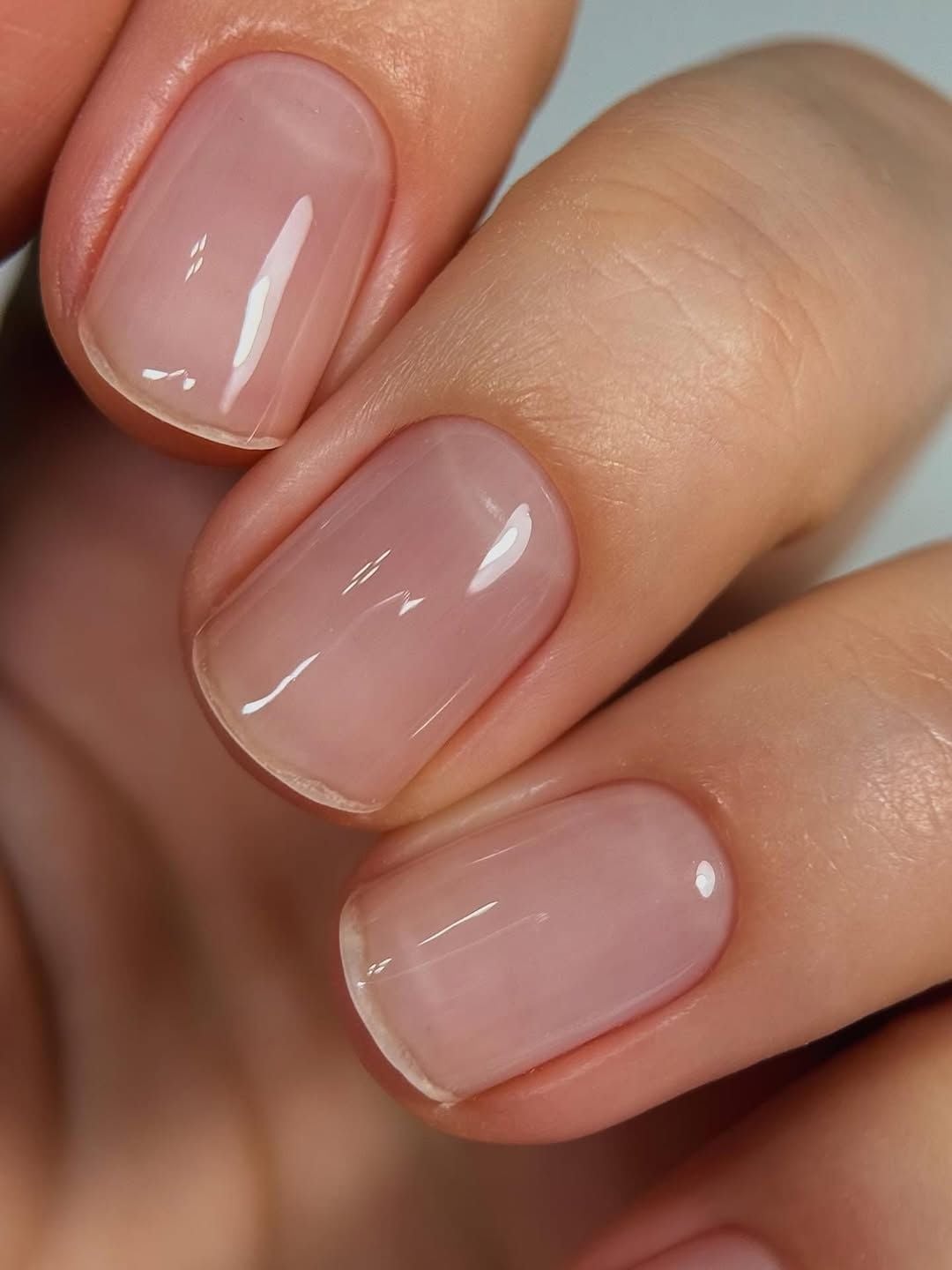 Short Square Sheer Nude Pink High Gloss Finish — Simple Japan Nails