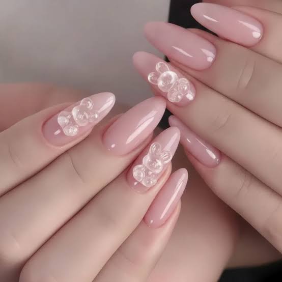 Medium Almond Jelly Pink with Gummy Bear Charms — Simple Kawaii Nails