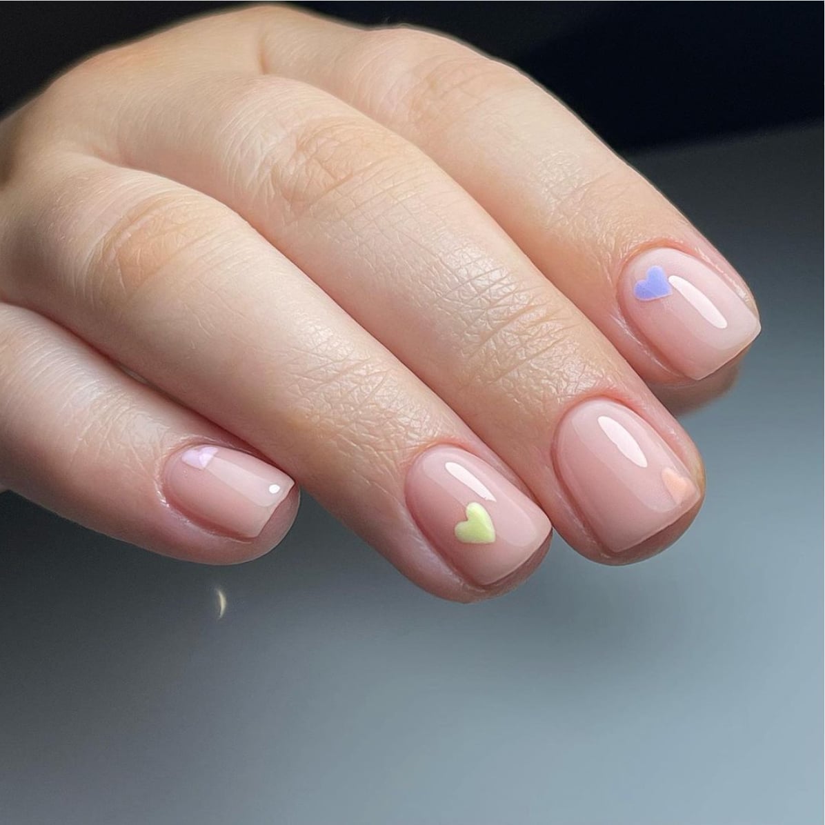 Short Square Pink Nails with Pastel Heart Decals — Simple Kawaii Nails
