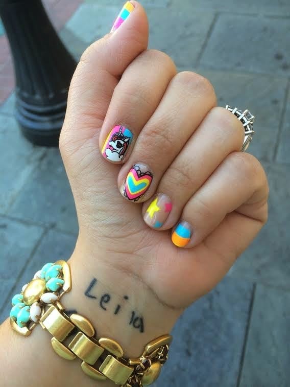 Short Oval Pink Nails with Kawaii Characters and Flowers — Simple Kawaii Nails