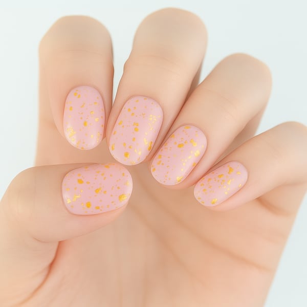 Short Oval Matte Pale Pink with Gold Foil — Simple Kawaii Nails