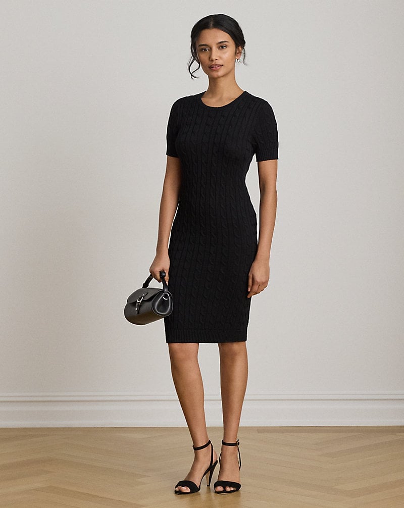 Black Short Sleeve Cable Knit Dress Black Short Sleeve Cable Knit Dress — Simple Knitted Dresses