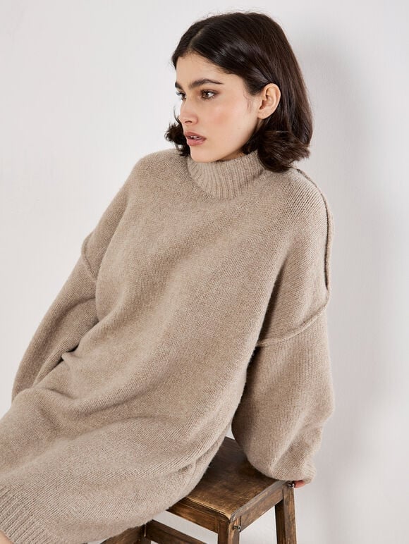Beige Chunky Knit Oversized Jumper Dress Beige Chunky Knit Oversized Jumper Dress — Simple Knitted Dresses