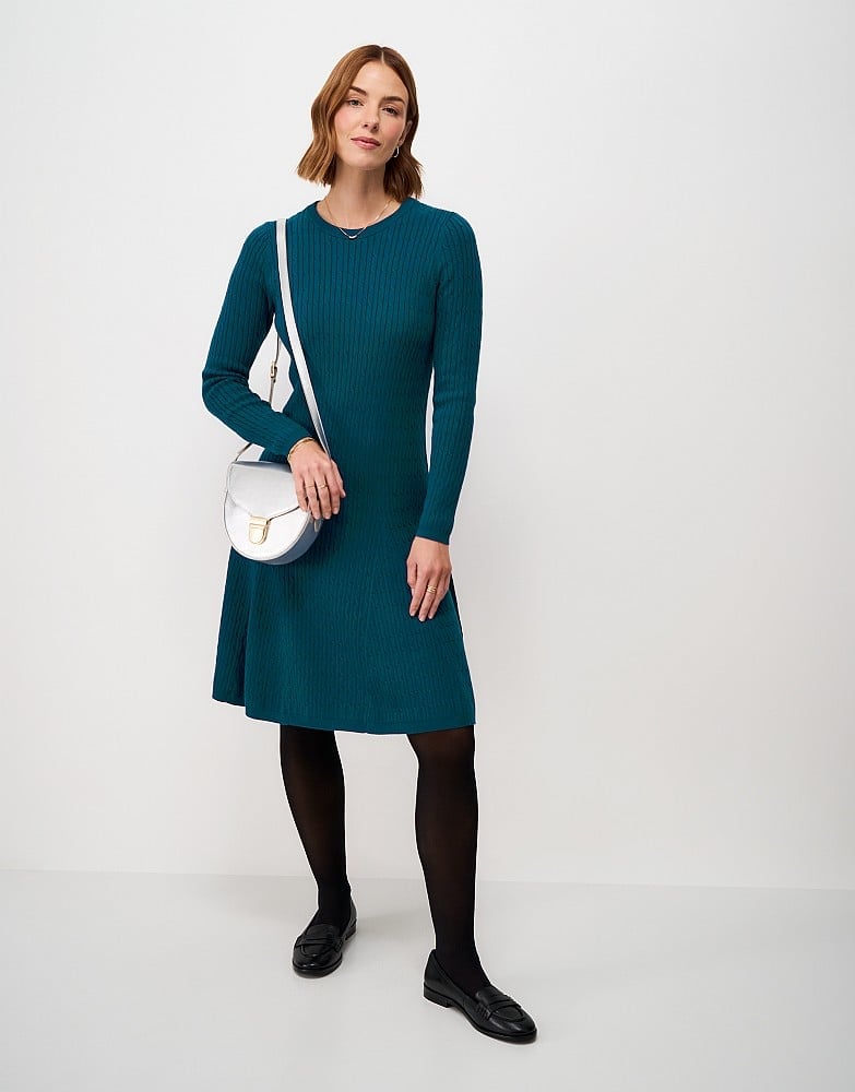 Teal Ribbed Knit Fit and Flare Dress Teal Ribbed Knit Fit and Flare Dress — Simple Knitted Dresses