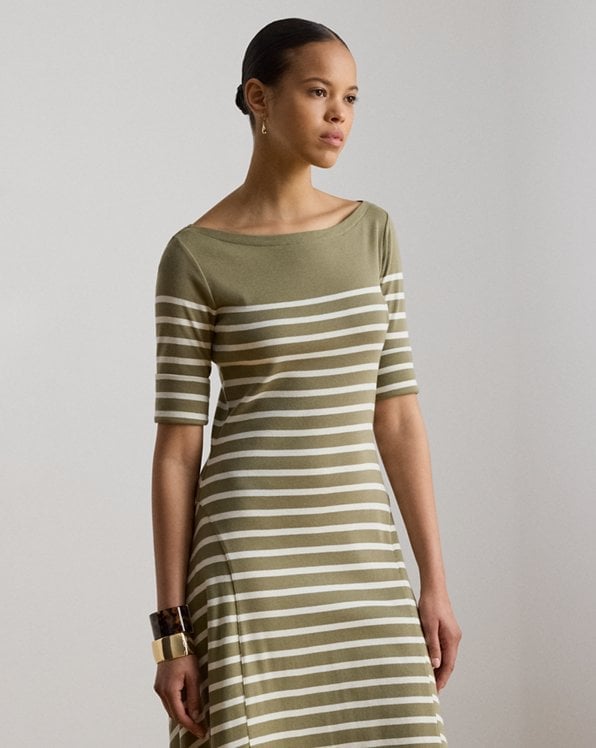 Olive Green and White Striped Knit Dress Olive Green and White Striped Knit Dress — Simple Knitted Dresses
