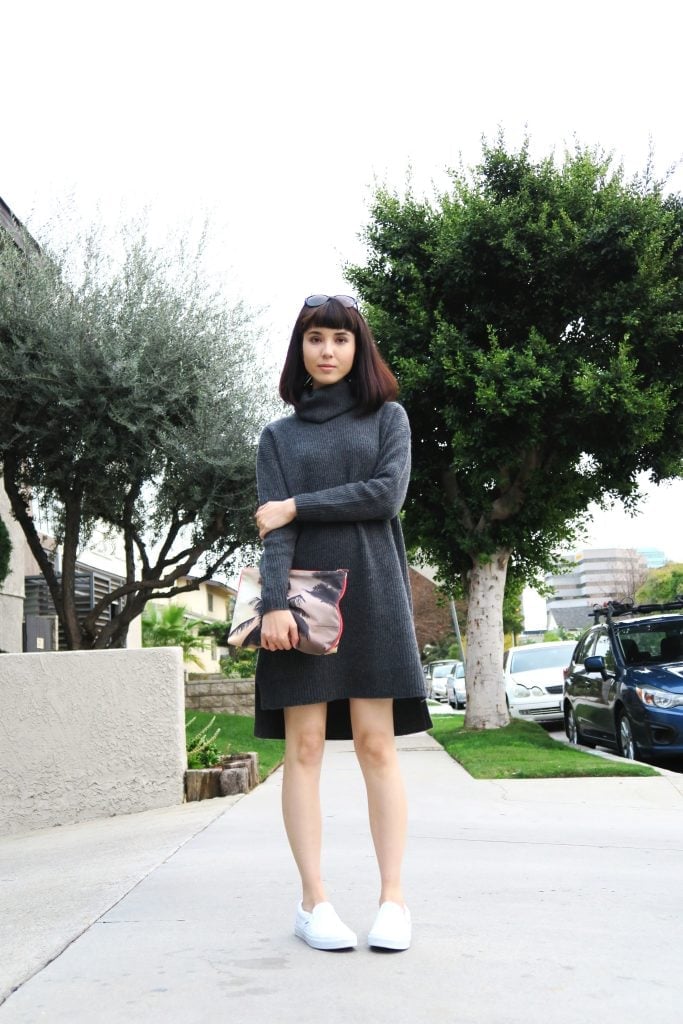 Dark Grey Oversized Chunky Knit Turtleneck Dress Dark Grey Oversized Chunky Knit Turtleneck Dress — Simple Knitted Dresses
