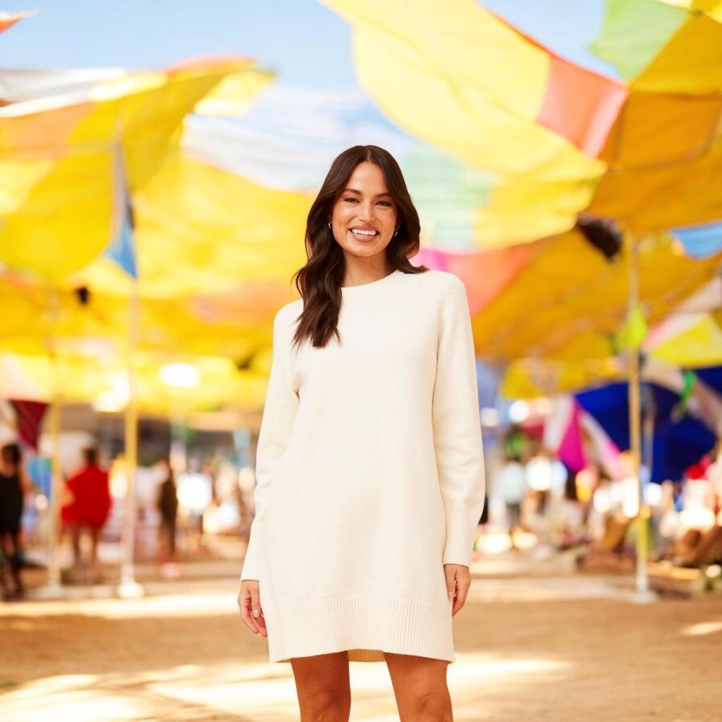 Off-white Oversized Knit Sweater Dress Off-white Oversized Knit Sweater Dress — Simple Knitted Dresses
