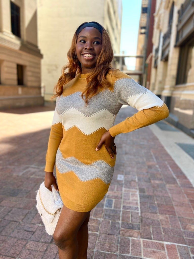 Knit Mini Dress with Colorful Chevron Pattern Knit Mini Dress with Colorful Chevron Pattern — Simple Knitted Dresses