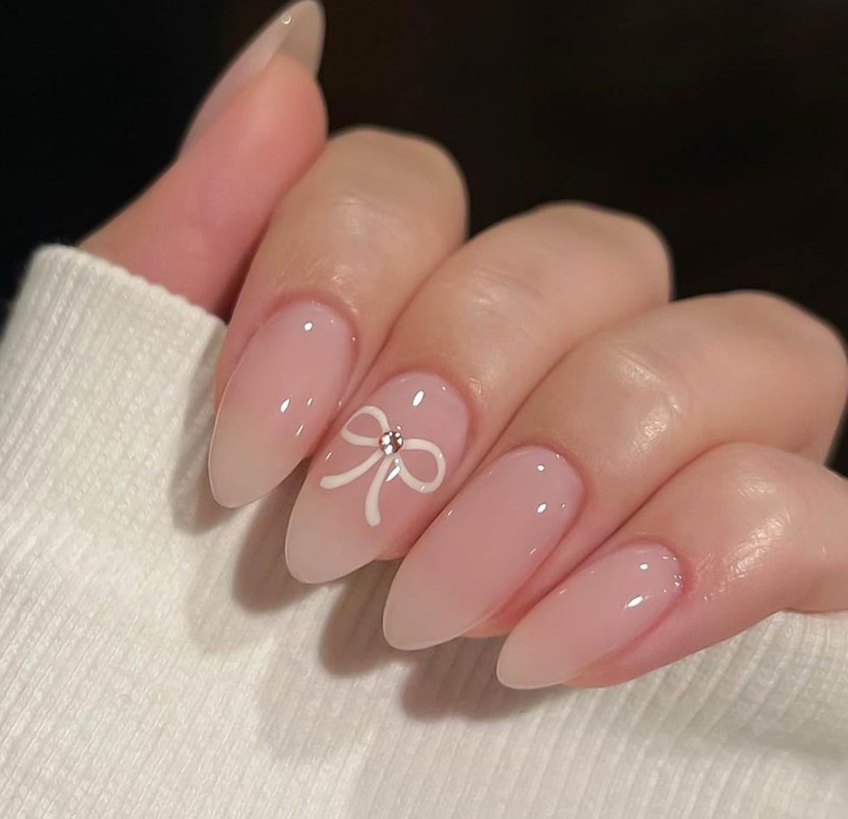Nude pink korean bow nails