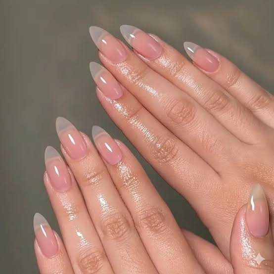 Milky White French Tip Medium Almond Nails, Close-Up Take Milky White French Tip Medium Almond Nails, Close-Up Take — Simple Korean Nails