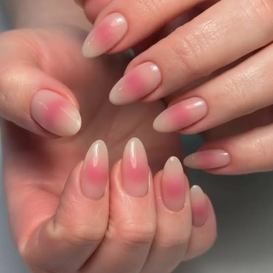 Sheer Nude Medium Almond With Black French Tips Sheer Nude Medium Almond With Black French Tips — Simple Korean Nails