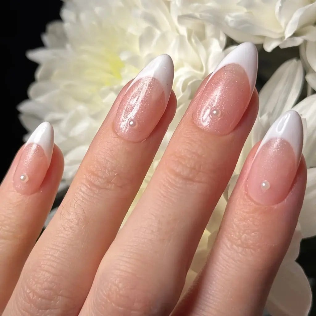 Pearl Base French Oval Nails Pearl Base French Oval Nails — Simple Luxury Nails