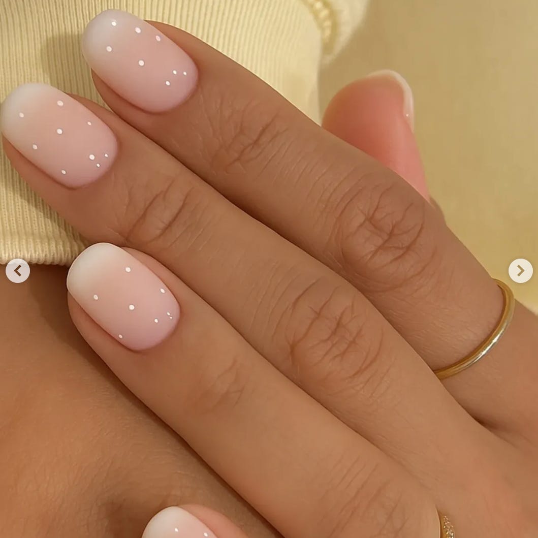Short Almond Pink White Gradient Dot Nails Short Almond Pink White Gradient Dot Nails — Simple Luxury Nails