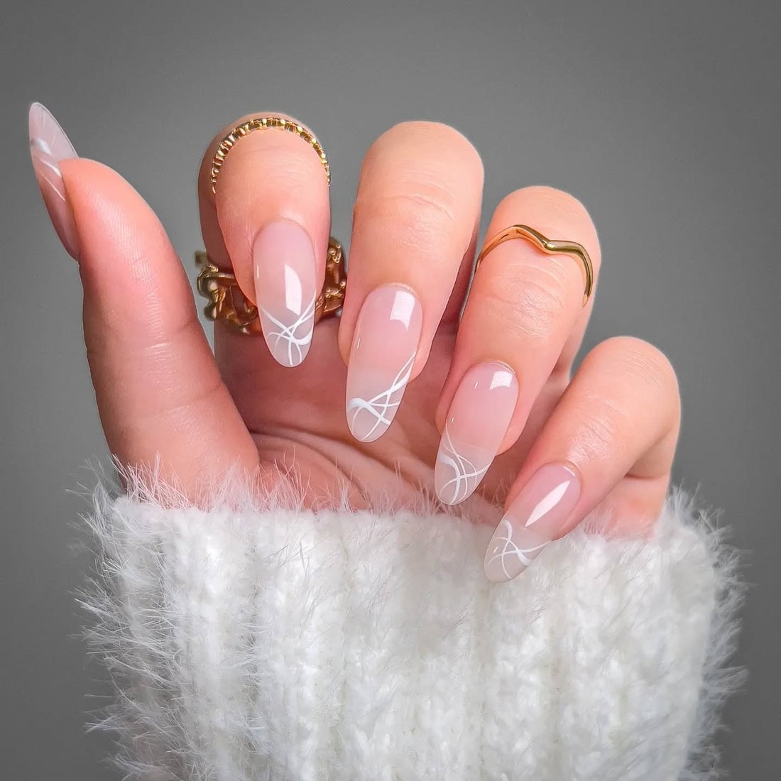 Sheer Pink White Line Long Almond Nails Sheer Pink White Line Long Almond Nails — Simple Luxury Nails