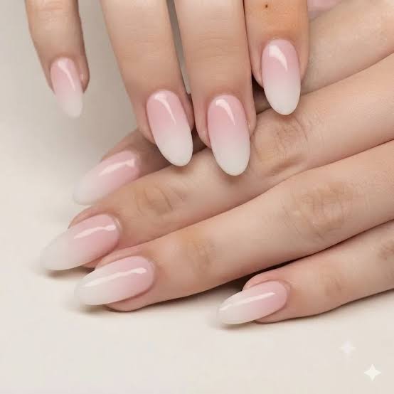 Pink to White Ombre Medium Almond Nails Pink to White Ombre Medium Almond Nails — Simple Luxury Nails