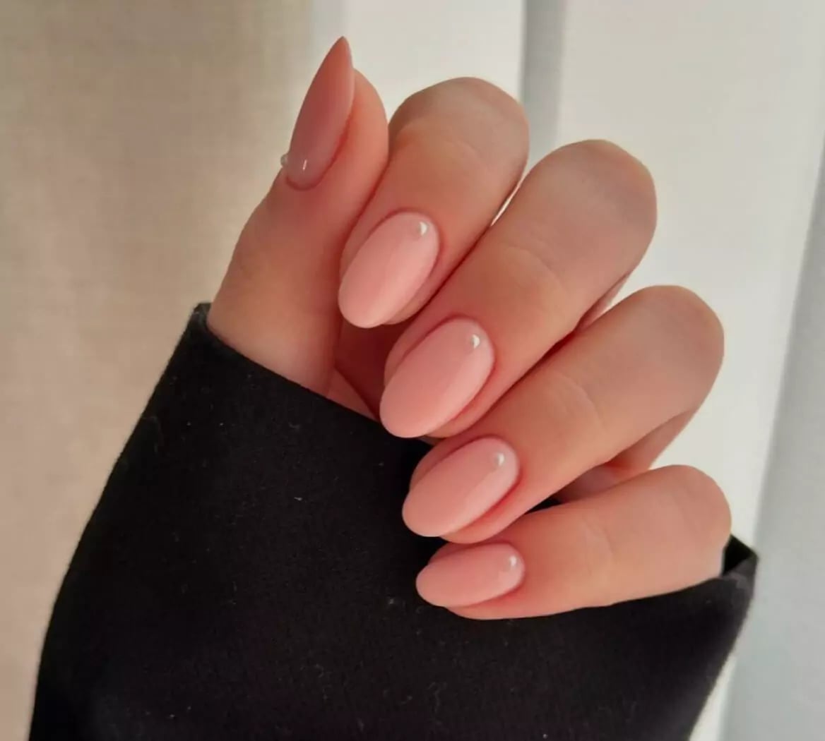 Opaque Nude Beige Glossy Oval Nails — Simple Minimalist Nails