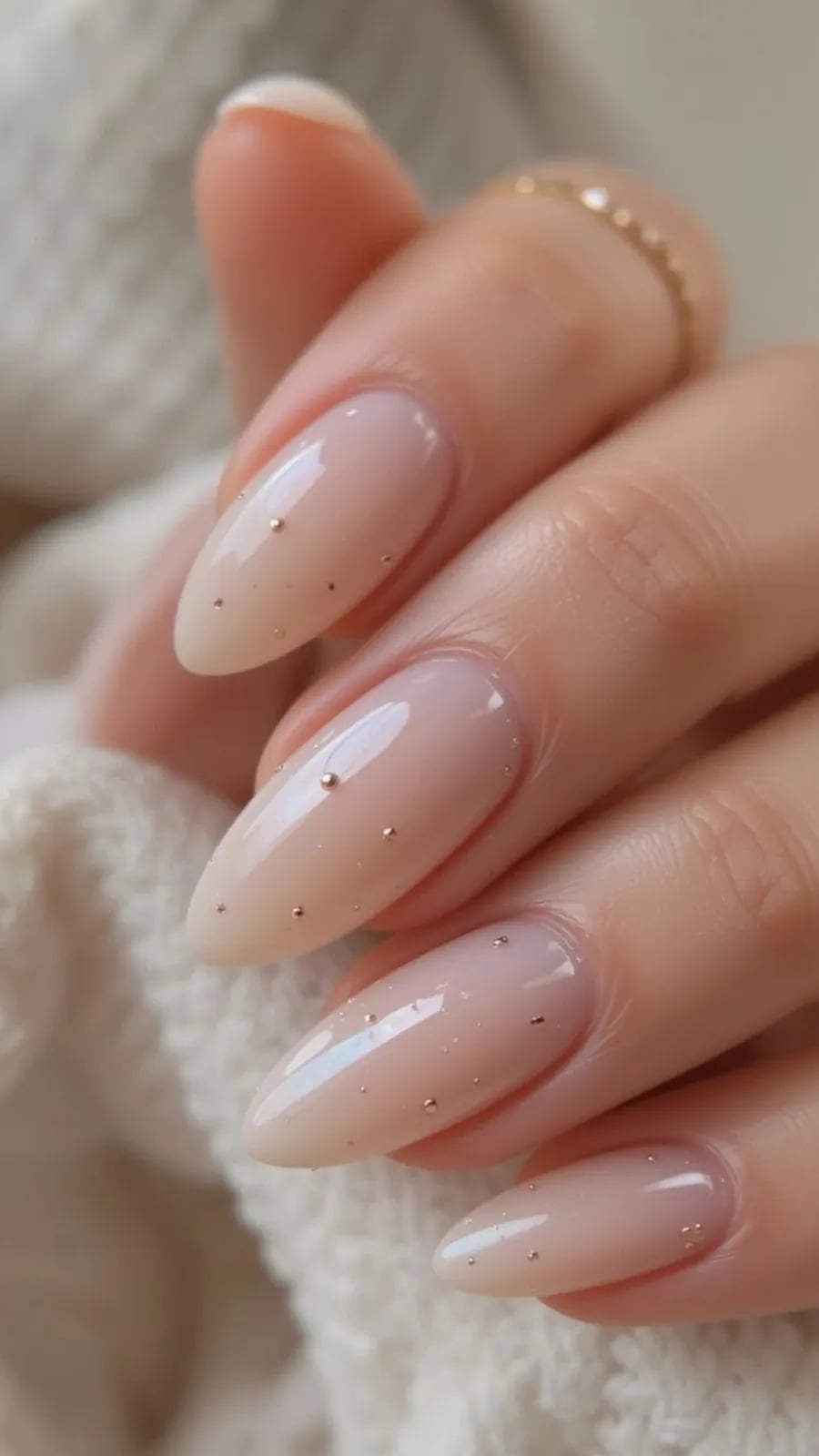 Medium Almond With Scattered Gold Dots — Simple Minimalist Nails