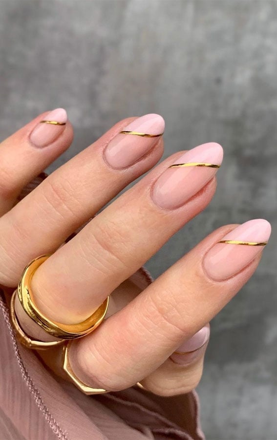 Medium Almond With Gold Cuticle Line Accents — Simple Minimalist Nails