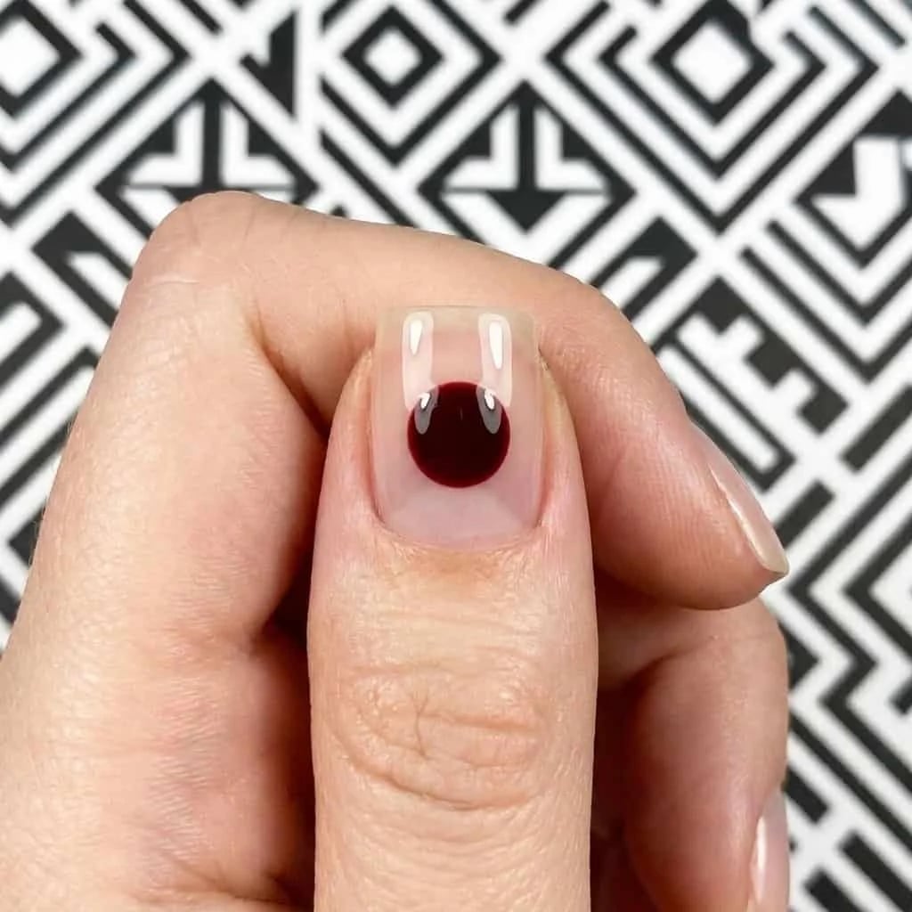 Short Square With Single Dark Red Circle — Simple Minimalist Nails