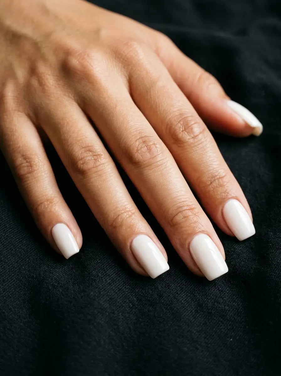 Opaque Soft White Glossy Short Square Nails — Simple Minimalist Nails