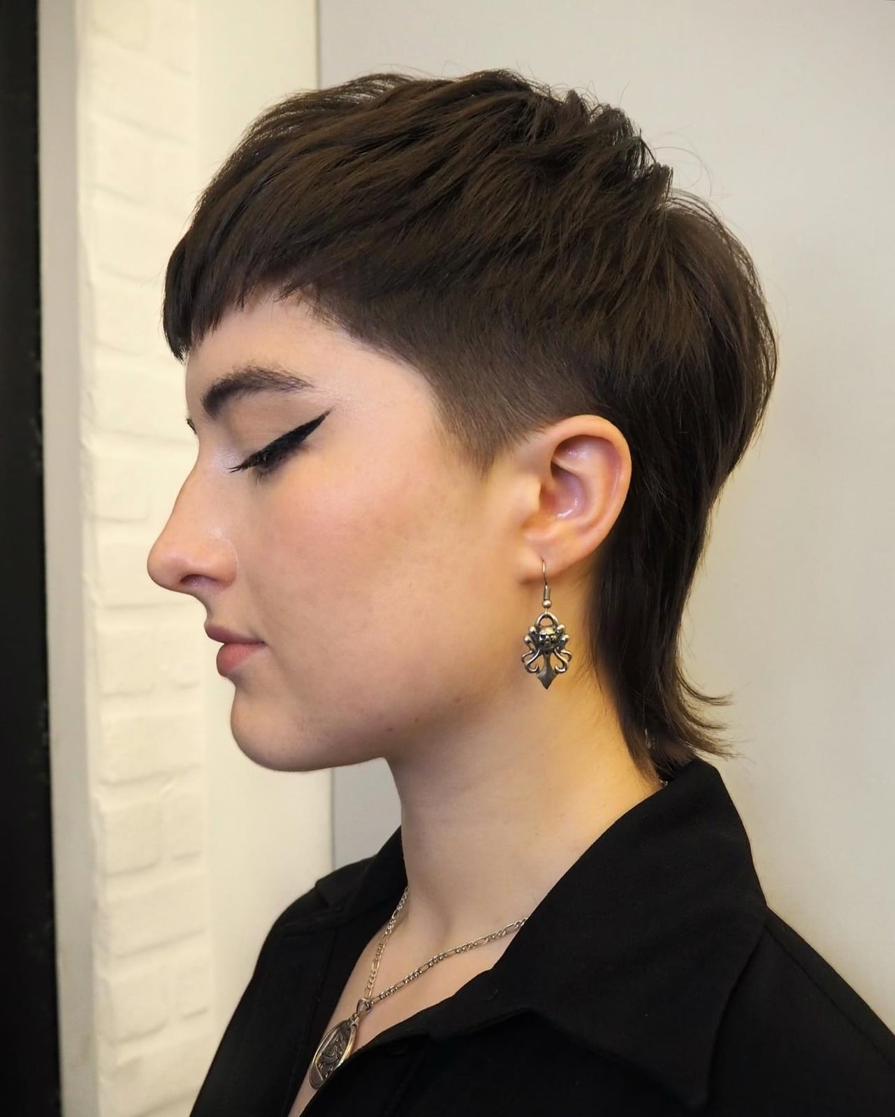 Dark Brown Mullet With Undercut And Wispy Bangs Dark Brown Mullet With Undercut And Wispy Bangs — Simple Mullet Hairstyles