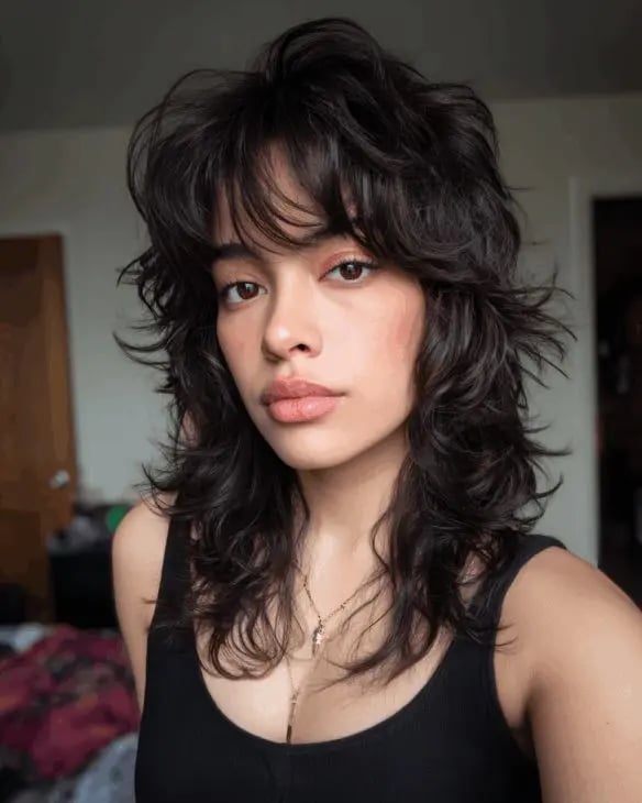 Modern Dark Brown Mullet Shag With Curtain Bangs Modern Dark Brown Mullet Shag With Curtain Bangs — Simple Mullet Hairstyles