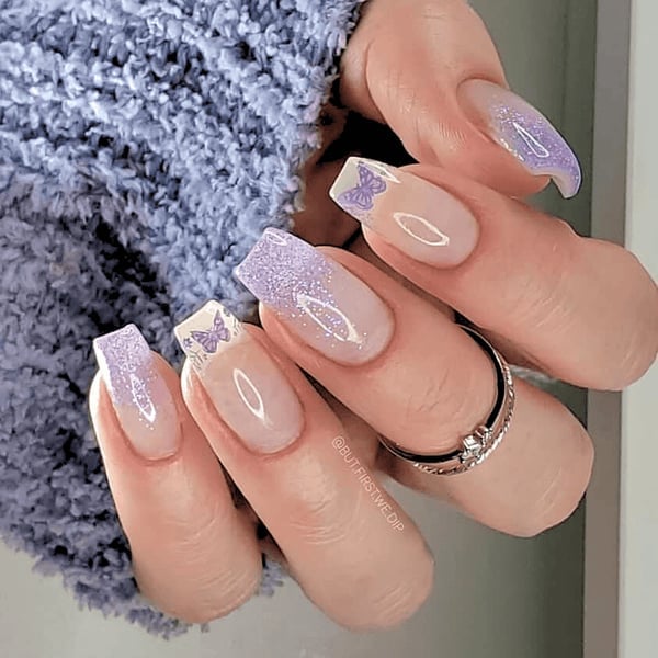 Medium Square Nails With Butterfly Decals Medium Square Nails With Butterfly Decals — Simple Nail Art Inspo