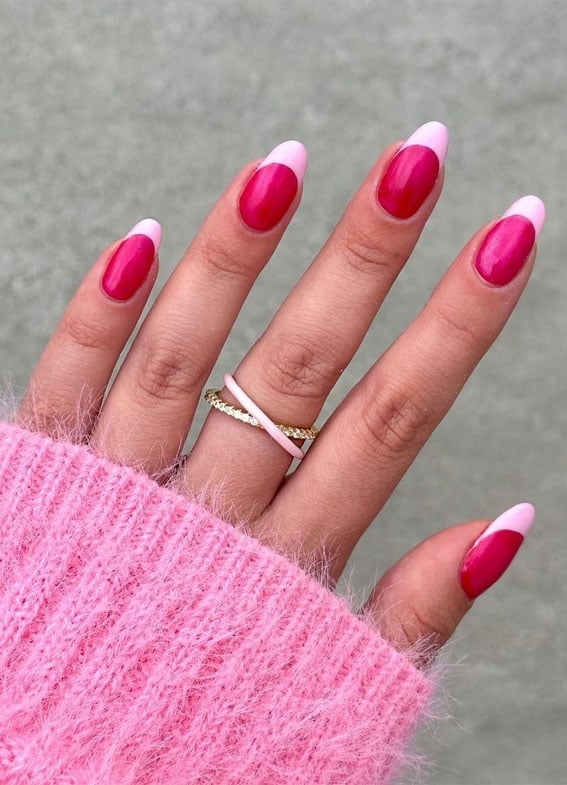 Medium Oval Hot Pink With Colorful Floral Print Medium Oval Hot Pink With Colorful Floral Print — Simple Nail Designs