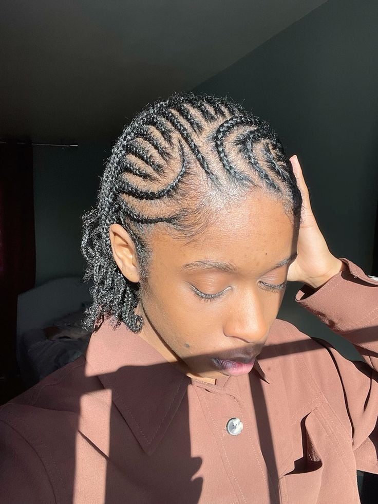 Shoulder Length Geometric Cornrows Shoulder Length Geometric Cornrows — Simple Natural Hair Hairstyles