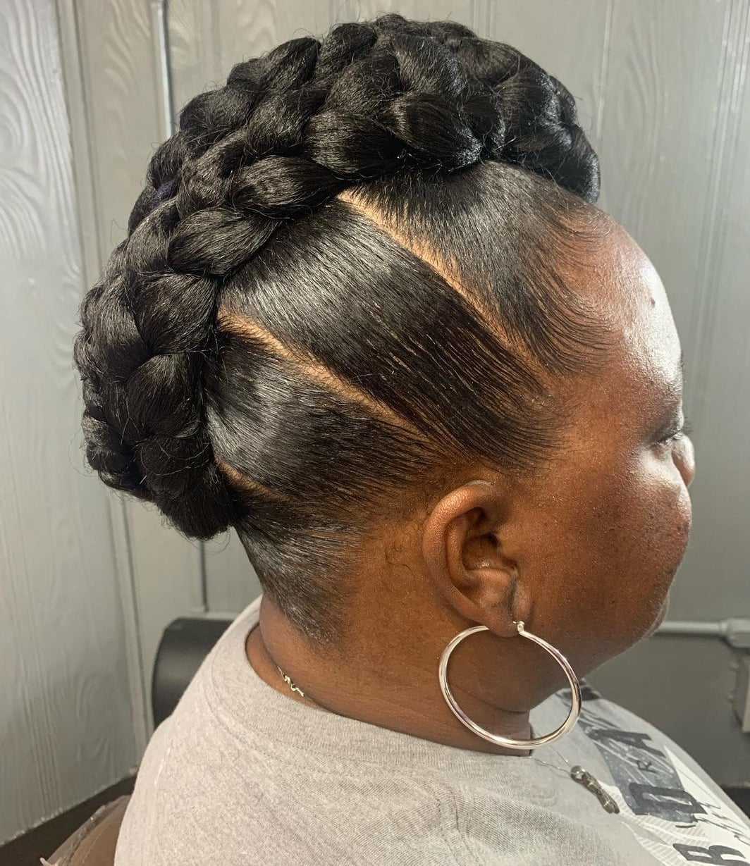 Neck Length Sleek Braided Updo Neck Length Sleek Braided Updo — Simple Natural Hair Hairstyles