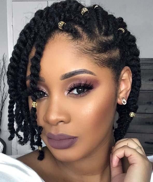 Short Coily Twists With Gold Cuffs Short Coily Twists With Gold Cuffs — Simple Natural Hair Hairstyles