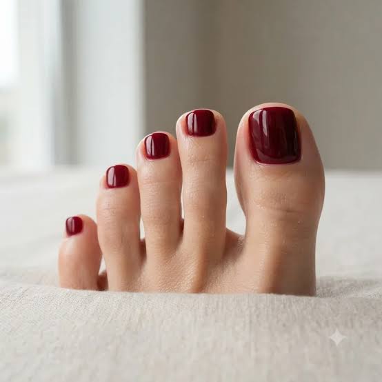 Deep Burgundy Glossy Short Square Toenails With A High-Shine Finish Deep Burgundy Glossy Short Square Toenails With A High-Shine Finish — Simple Pedicure Nails