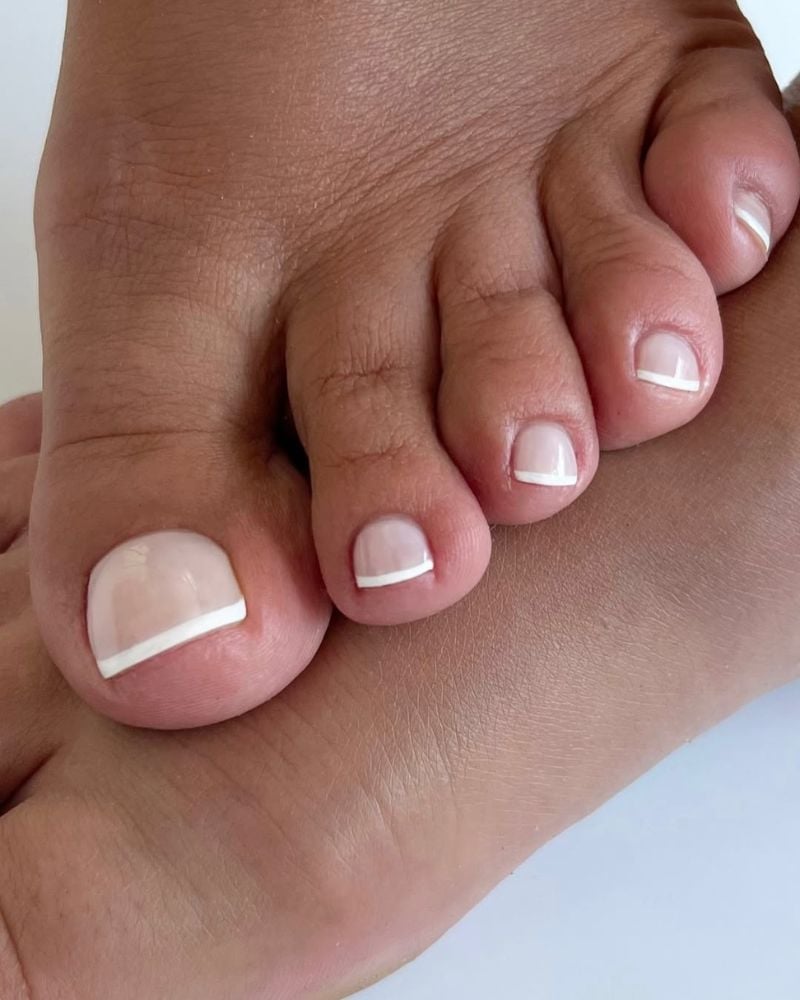 Sheer Pink Base Thick White French Tip Short Square Toenails Sheer Pink Base Thick White French Tip Short Square Toenails — Simple Pedicure Nails